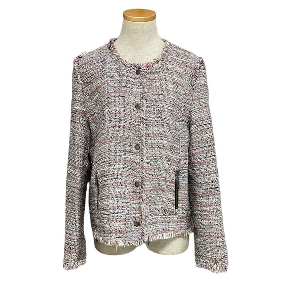 Halogen Jacket Blazer Womens Large Pink Full Zip Snap Pockets - Picture 1 of 17
